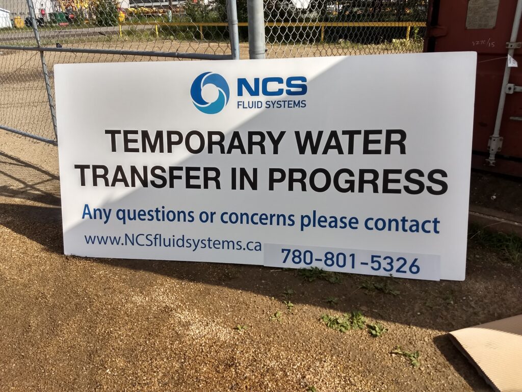 NCS Fluid Handling Systems Hydrotest sign